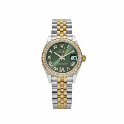 Rolex Datejust 278383RBR 'Ladies' Yellow Gold Stainless Steel Green Roman Dial Diamond Bezel